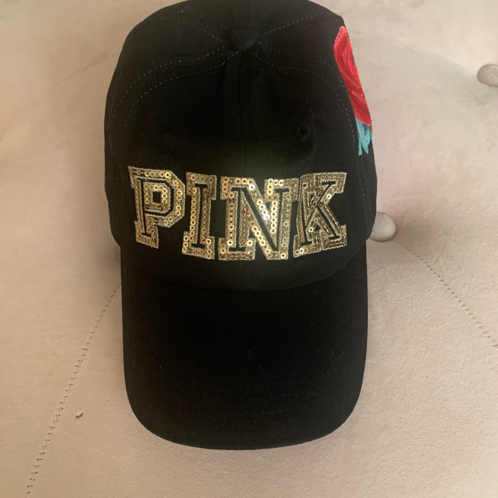 Black Victoria Secret PINK Cap with Red Rose Embroidery Rare - Picture 5 of 7